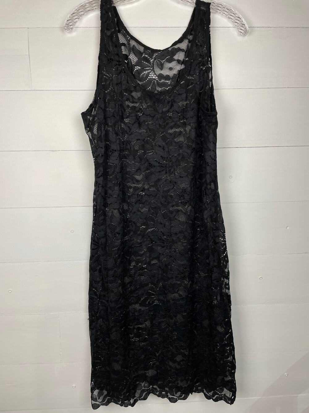 Sympli "The Best" Black Lace Tank Dress Sz 8 Sleeveless Made in Canada Lagenlook